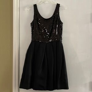 Rimini black sequin tank top silk skater skirt midi. Size 6.